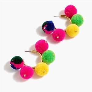 J. Crew Pom-pom Statement Hoop Earrings